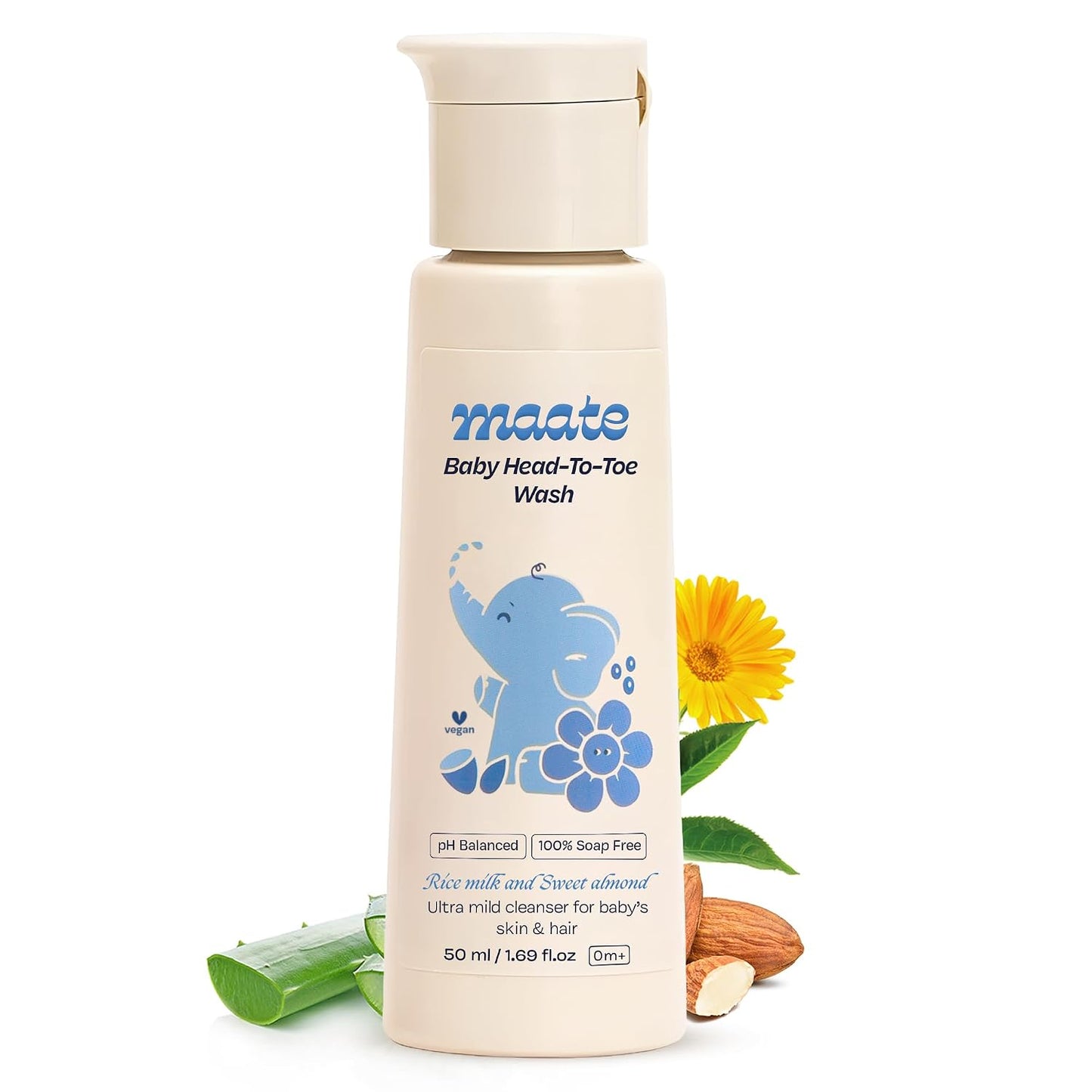 Maate Baby Head to Toe Wash 400 ml | Baby Hair & Body Wash for Bath | Aloe Vera, Almond Oil, Rice Milk & Calendula | Gentle, Soap & Tear Free, pH Balanced Cleanser | For Newborns, Infants & Babies 0m+