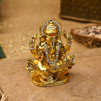 Yaa Catchy Lord Ganesha Car Dashboard Idol & Crystal Stones Lotus Base Design Hindu God Ganpati.Believed to Protect and Bless Travelers on Their Journeys.(Gold)