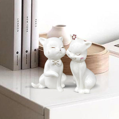 Lovely Ceramic cat Pair Statues for Home Decor (Pack of 2, White)