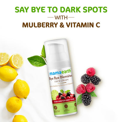 Mamaearth Bye Bye Blemishes* Face Cream, For Pigmentation & Blemish Removal, With Mulberry Extract & Vitamin C - 30 g