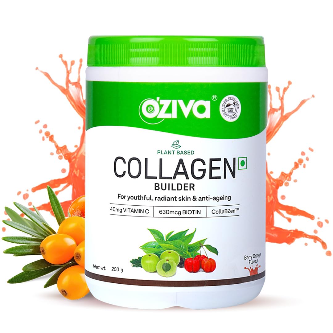 OZiva Vegan Collagen with Biotin & Vitamin C For Brighter & Youthful Skin | Collagen Supplement For Women & Men | Plant Based Powder | Certified Vegan 200g