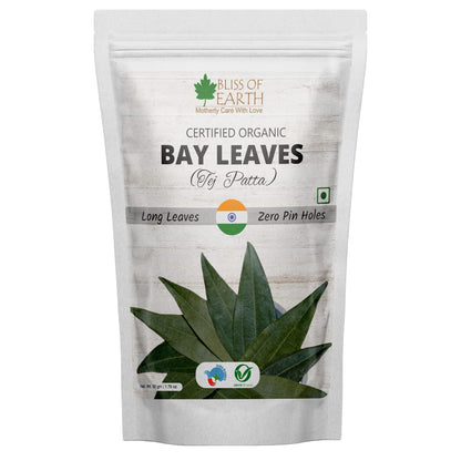 Bliss of Earth Certified Organic Indian Bay Leaves With Zero Pin Holes & Zero Dust, A1 Grade Tej Patta With Uniform Green Color, 50gm