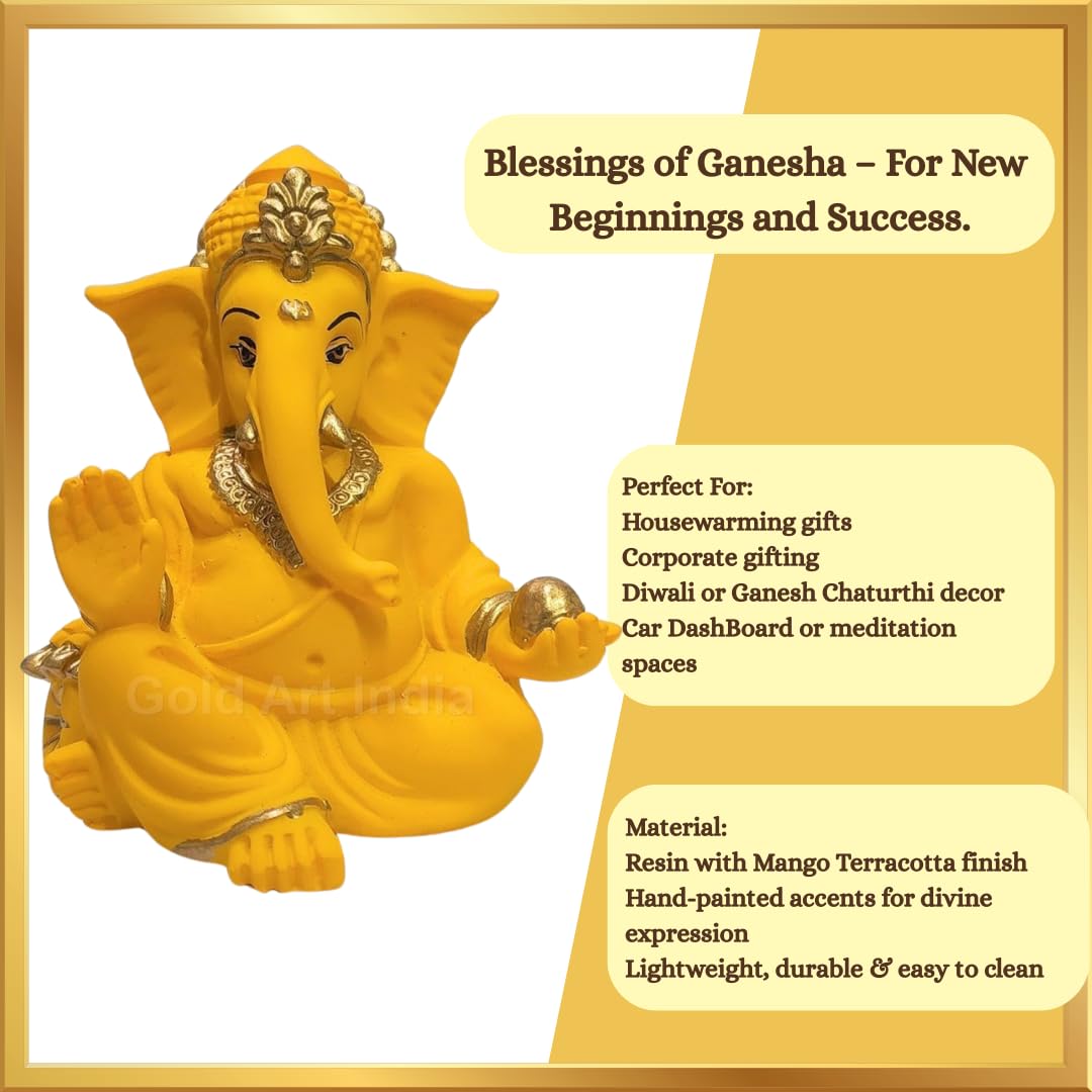 Gold Art India Terracotta Mango Gaddi Ganesha for Car Dashboard Home Decor Gifting Diwali Birthday Festivals (GaddiTerracottaMango)