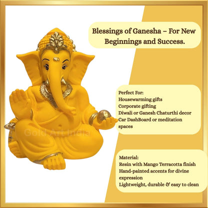 Gold Art India Terracotta Mango Gaddi Ganesha for Car Dashboard Home Decor Gifting Diwali Birthday Festivals (GaddiTerracottaMango)