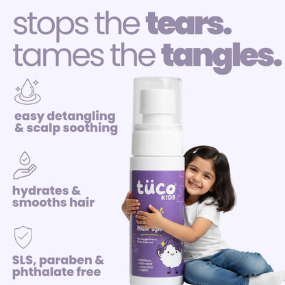 Tuco® Kids Tangle Tamer Hair Detangler Spray, 50ml | Infused with Aloe Vera, Flaxseed & Methi, Ages 2-5, 4-10, 10-15, 5-10 Years, Paraben & Sulphate Free, Pack Of 1