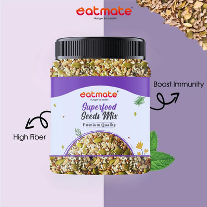 Eatmate Superfood Premium Seed Mix | Protein-Rich Healthy Snack | Pumpkin, Sunflower, Flax, Chia, Sesame & Watermelon Seeds | Fiber-Rich Ready to Eat