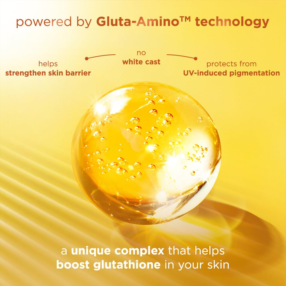 Yellow gel sphere with text about Gluta-Amino technology on a yellow background