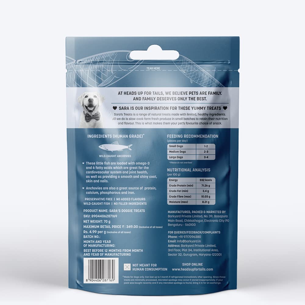 Heads Up For Tails Sara’s Dehydrated Anchovy Dog Treats - 70 g