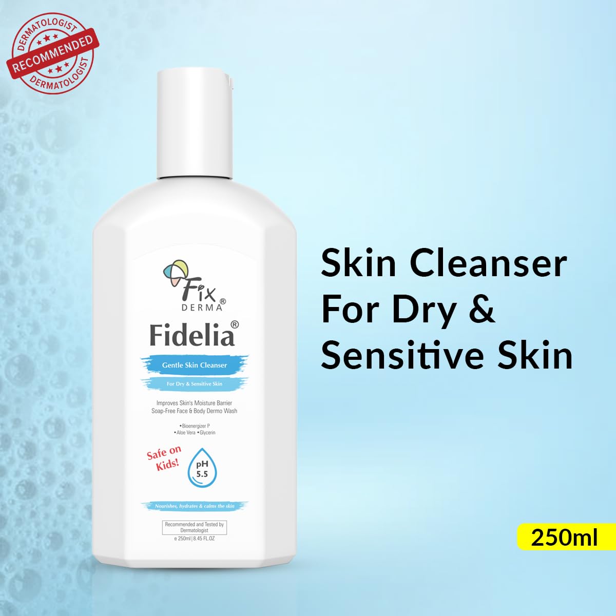 Fixderma Fidelia Gentle Skin Cleanser | Face Wash for Women | Body Wash for Men | Face & Body Wash for Dry & Sensitive Skin | Soap Free Face & Body Wash - 250Ml
