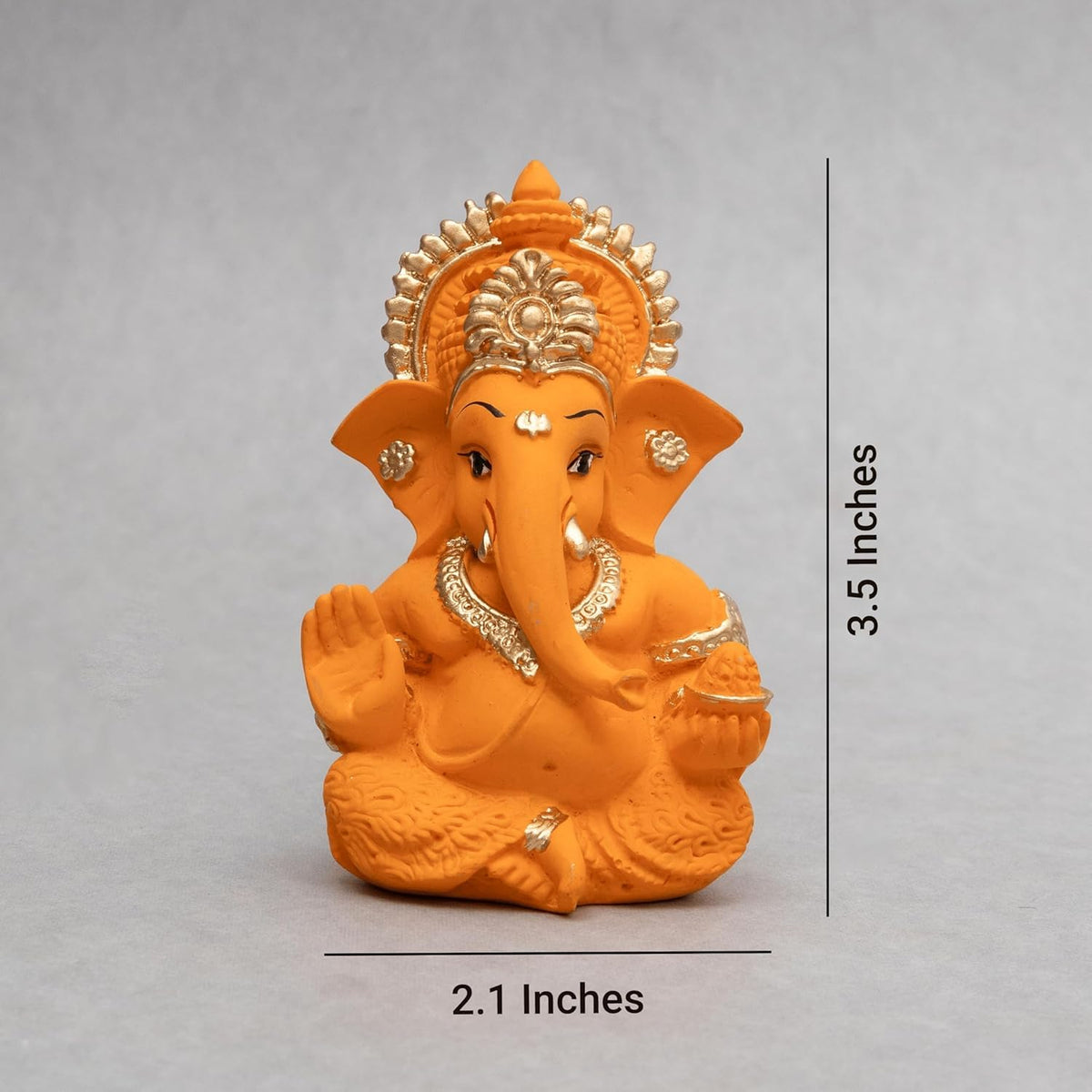 Lord Ganesha Idol for Car Dashboard, Home Temple & Office Decor | Gold Plated Resin Ganpati Murti for Puja, Mandir, Vastu, Diwali, Housewarming Gift | 3.5 Inch | Pack of 1 (Orange)