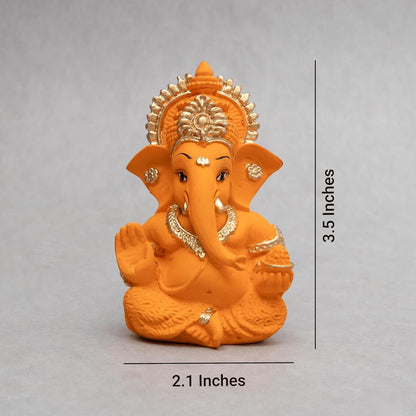 Lord Ganesha Idol for Car Dashboard, Home Temple & Office Decor | Gold Plated Resin Ganpati Murti for Puja, Mandir, Vastu, Diwali, Housewarming Gift | 3.5 Inch | Pack of 1 (Orange)
