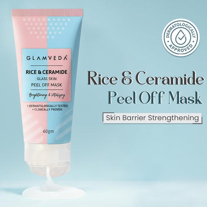 Glamveda Rice & Ceramide Korean Glass Skin Peel off Mask | Reduces Signs of Ageing | For Dry & Dull Skin Brightening & Even Tones Complexion | Peel off Face Mask for Men & Women | 60gm