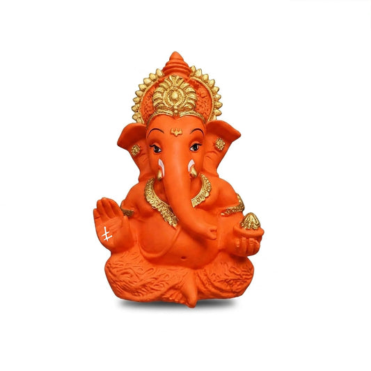 Premium Lord Ganesha Idol for Car Dashboard | 3.5 Inch Resin Ganpati Murti | Elegant Home & Office Decor Showpiece Orange SIA487