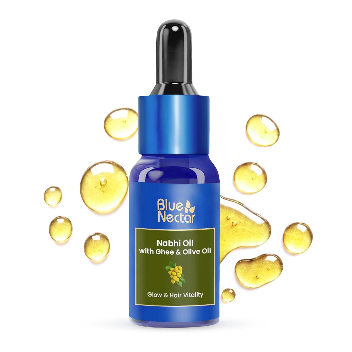 Blue Nectar Nabhi Oil with Ghee & Olive Oil | Ayurvedic Nabhya Dhara Belly Button Oil for Glowing Skin & Strong Hair | Deep Hydration & Nourishment (22 Herbs, 10ml)