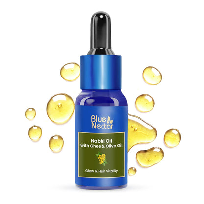 Blue Nectar Nabhi Oil with Ghee & Olive Oil | Ayurvedic Nabhya Dhara Belly Button Oil for Glowing Skin & Strong Hair | Deep Hydration & Nourishment (22 Herbs, 10ml)