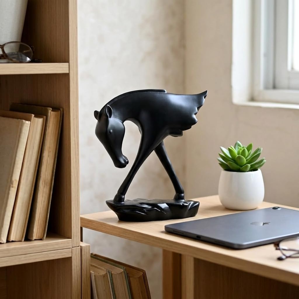 Elegant Black Horse Artefact for Home and Office Décor (Pack of 1, Black)
