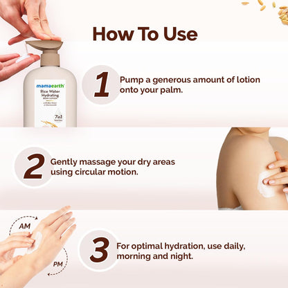 Mamaearth Rice Water Hydrating Body Lotion with Rice Water & Niacinamide for Dewy Glass Skin | 48 Hrs Moisturizating & Nourishing | For Dry Skin | 7 in1 Total Care | 100% Natural Butter | Non Greasy Smooth Skin | 400 ml
