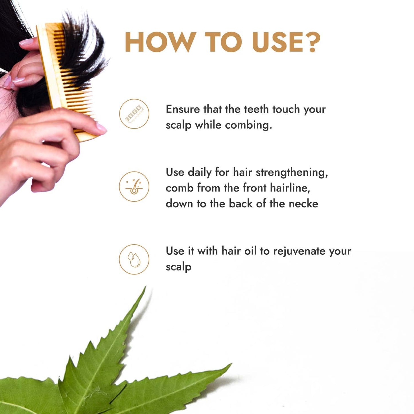 Kapiva Neem Comb | 100% Pure Neem Wood for Men & Women | Hair growth, Dandruff Control