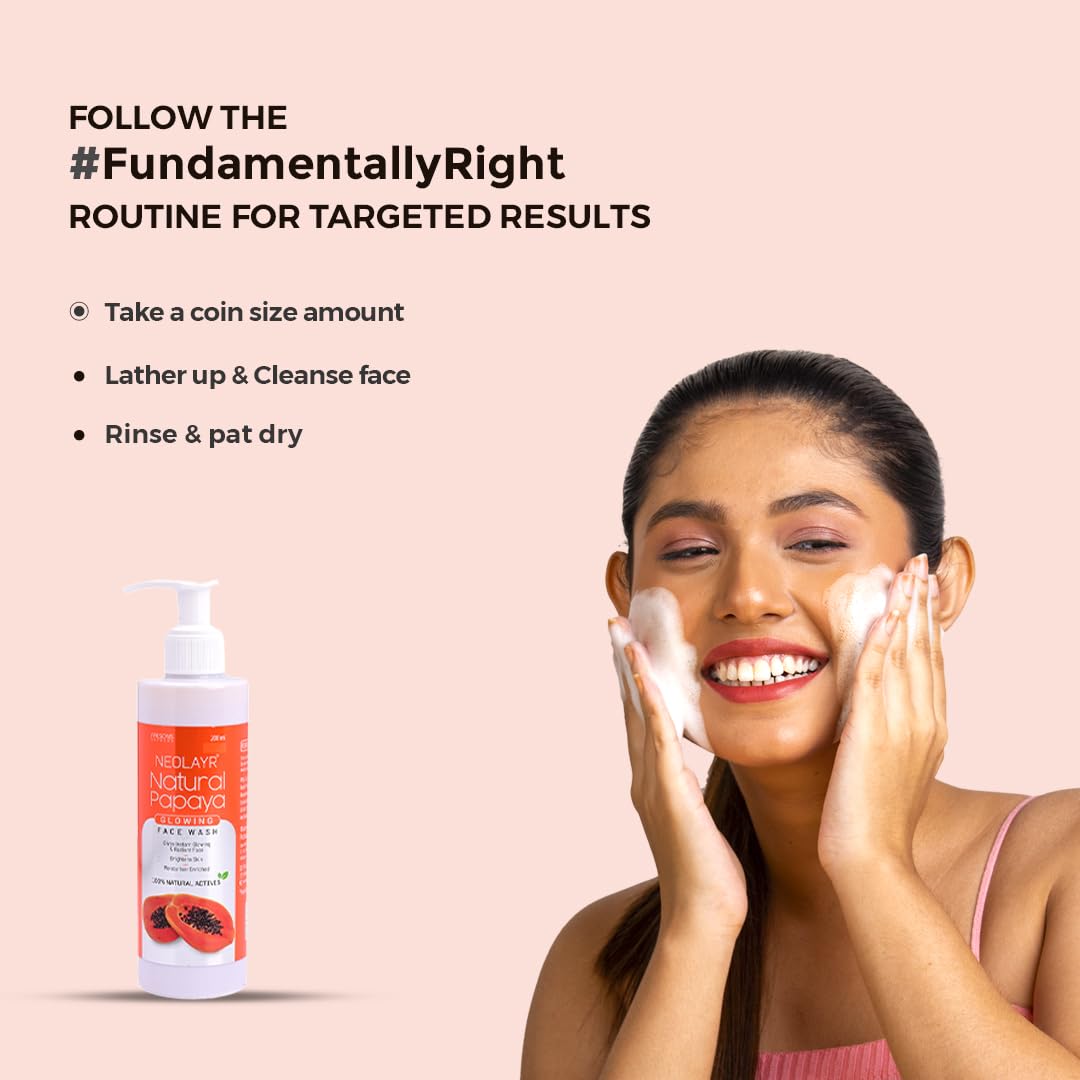 NEOLAYR Natural Papaya Glowing Face Wash | With Papaya Extracts | Gives instant Glowing & Radiant Face | Brightens Skin - Added Moisturiser,200 ml