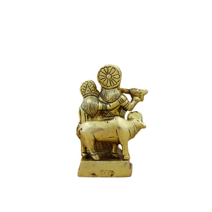 Gold Plated Brass Radha Krishna Idol with Kamdhenu Cow for Home Dcor, Puja, and Gifting | Elegant Spiritual Figurine for Living Room, Office, or Personal Altar