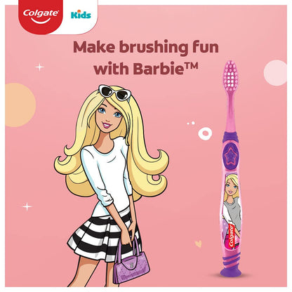 Colgate Kids Barbie Toothbrush, Extra Soft with Tongue Cleaner (Pack of 3) & Colgate Kid's Barbie 80g Anticavity Toothpaste -Strawberry Flavour for Cavity Protection, Enamel Protection COMBO