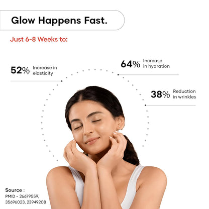 Woman with smooth skin showing skincare product benefits on a white background