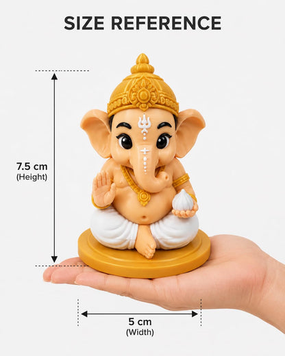 VASPAR Cute Baby Ganesha Idol for Car Dashboard | Premium Lord Ganesh Murti | Mini Ganpati Statue for Home Decor, Office Desk & Pooja Room | Spiritual Gift | Gold - Rectangle Base