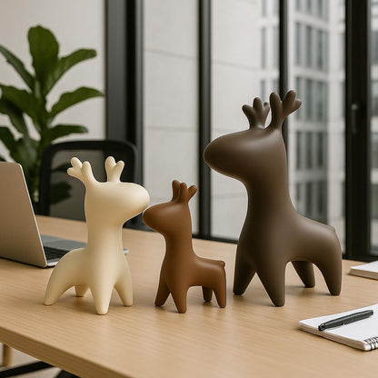 Home Décor Elk Family Matte Finish Ceramic Figurines - (Set of 3, Matte Brown)