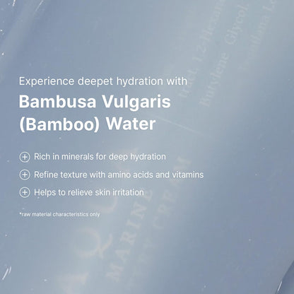 Promotional text about Bambusa Vulgaris (Bamboo) Water on a light blue background.