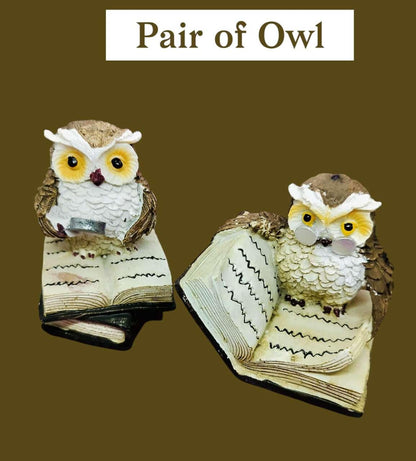 Sacred Wisdom Owl Reading Book Figurines Set of 2 - Polyresin Knowledge and Prosperity Symbol | Kids Study Focus and Academic Success | Office Desk Career Growth | Lucky Gift Home Decor