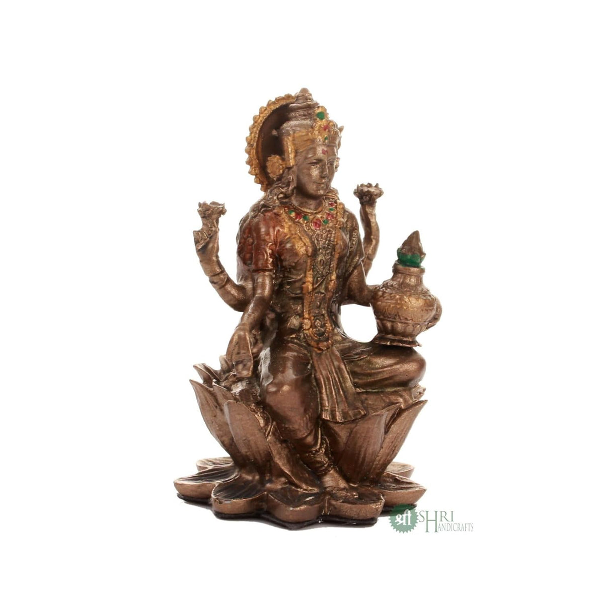 Resin 3" Laxmi Copper Finish Hindu God Statue Laxmi Ji Idol Figurine Decoration and Pooja Gifting Purpose Sculpture House Warming Statue, Religious
