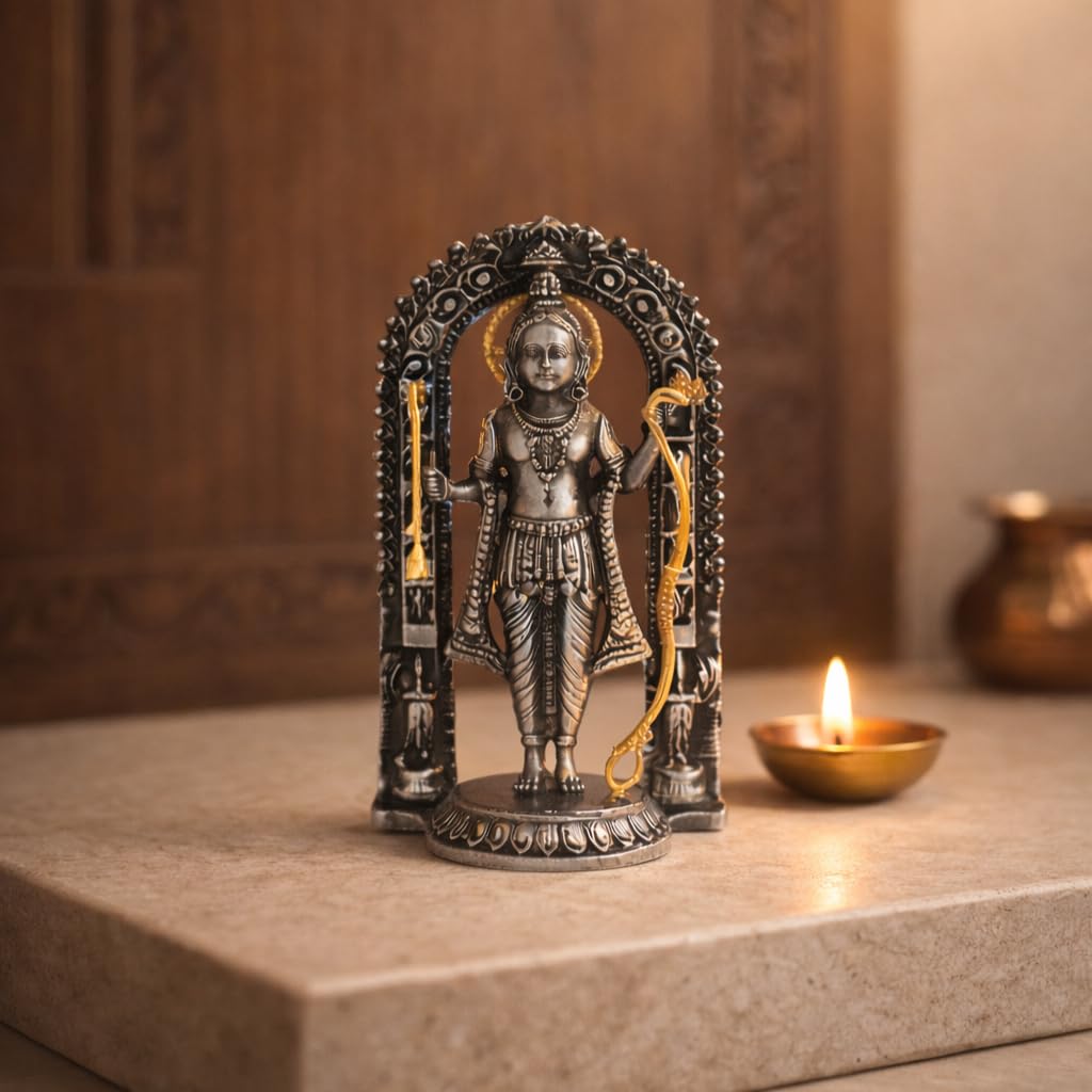 Ayodhya Ram Lalla Brass Idol, Shri Ram Brass Statue for Mandir, Ram Lala Ayodhya Statue, Antique White, Standard, Pack of 1, Religious 4" Height (Assorted)