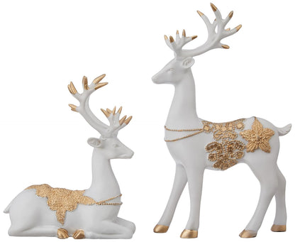 Amazon Basics Creative Resin Golden and White Reindeer Sculptures | Beautiful Home Decor Handicraft Resin | Elevates The Energy of Your Room (Pack of 2, White and Golden)