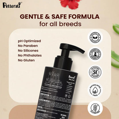 Petterati Silky Coat Dog Shampoo | Aloe Vera, Neem & Hibiscus | Deep Cleansing for Soft, Shiny Coat | 200ml + 100ml Free