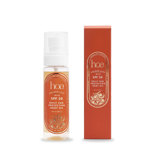 Body Oil with SPF 50 - Sun Protection Body Oil for Daily Use | House of Ayurveda Golden Leaf Lightweight UV Protection Oil | Fast-Absorbing, Non-Sticky | All Skin Types | Paraben-Free, Cruelty-Free | 100ml
