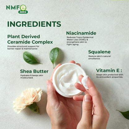 NMFe Max Skin Cream with Ceramide Complex For Severe Dry Skin 60 GM | For Barrier Repair Deep Hydration | Gives Immediate Comfort | Niacinamide , Shea butter & Vit E | For Dry & Sensitive Skin | Dermatologically Tested