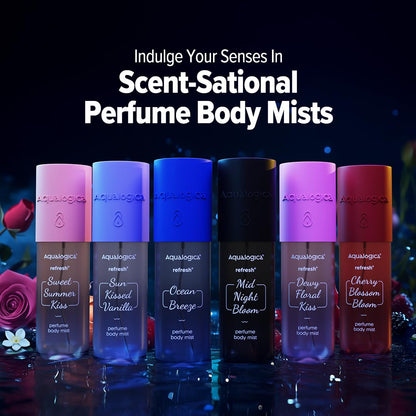 Aqualogica Refresh+ Midnight Bloom Perfume Body Mist, 150ml | Raspberry & Amber Fragrance | Long-Lasting Hair & Body Mist | Hydrating with Zemea & Hyaluronic Acid | Skin Friendly | Non-Irritating | For Men & Women