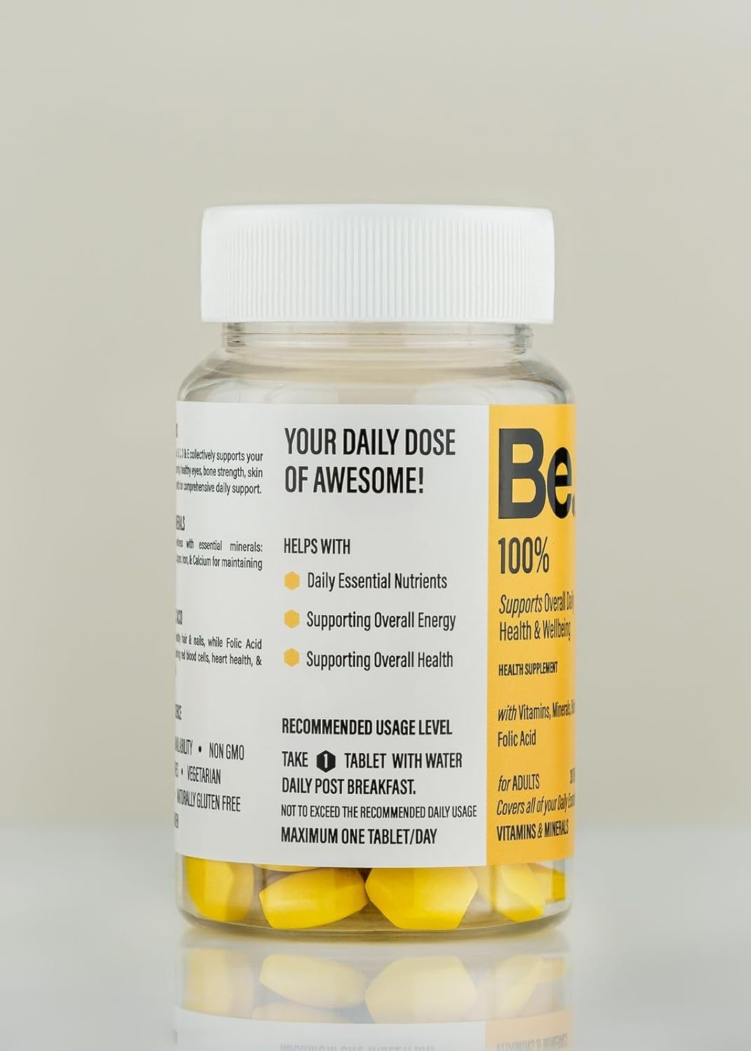 Be. 100% Daily Multivitamin Tablet for Men & Women | With Magnesium, Zinc, Biotin & Vitamin E | Everyday Multivitamin Tablets for Women & Men | Supports Energy, Immunity, Hair & Skin Care 30 Tablets