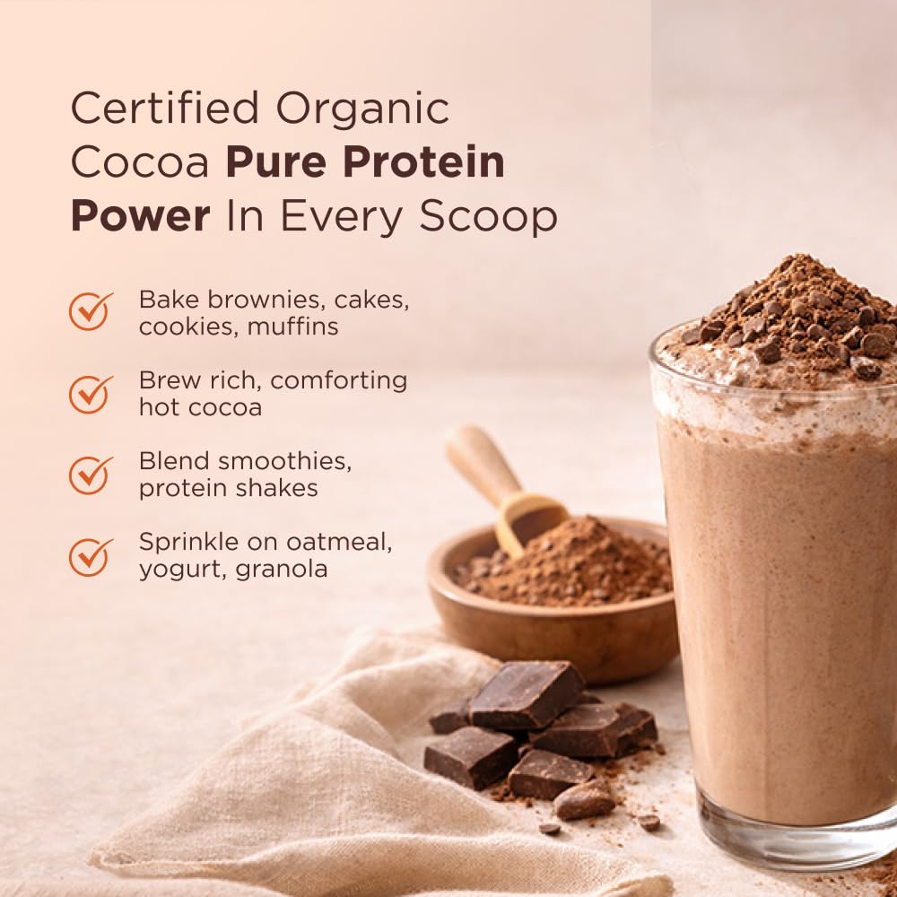 Pure & Sure Organic Cocoa Powder 200G | 100% Pure & Natural with 18.7g Protein| Unsweetened & Dark Flavor | Ideal for Cake, Baking, Hot Chocolate, Milkshake & More
