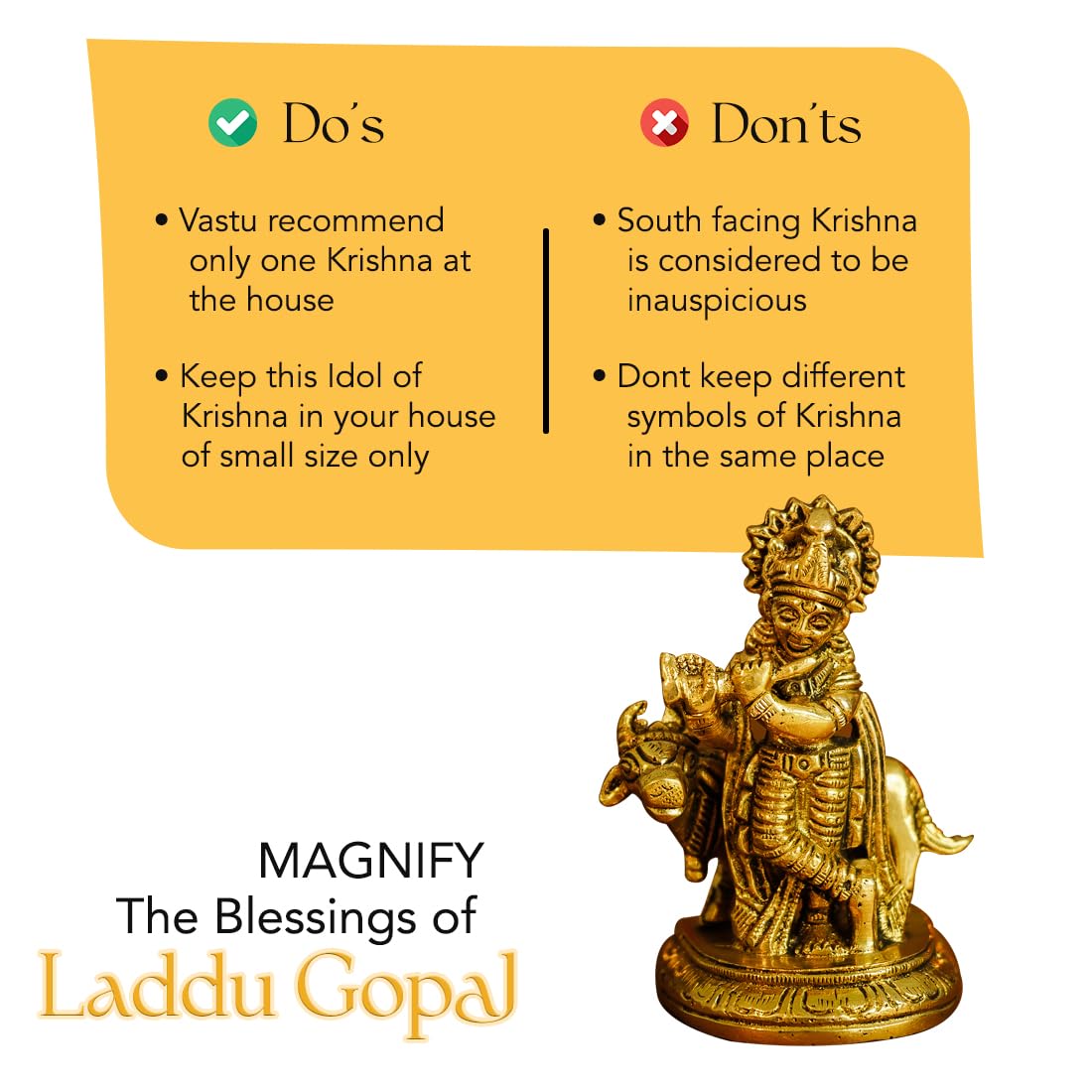 100% Pure Brass Lord Krishna Idol with Flute (9 cm) | Shree Lord Krishna Statue for Home Decor | Kanha Ji ki Murti for Office Desk | Sri Krishna Idols Gift for House Warming