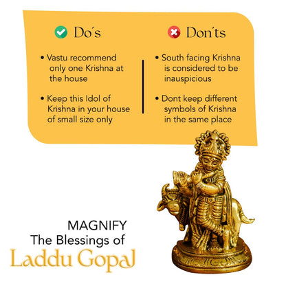100% Pure Brass Lord Krishna Idol with Flute (9 cm) | Shree Lord Krishna Statue for Home Decor | Kanha Ji ki Murti for Office Desk | Sri Krishna Idols Gift for House Warming