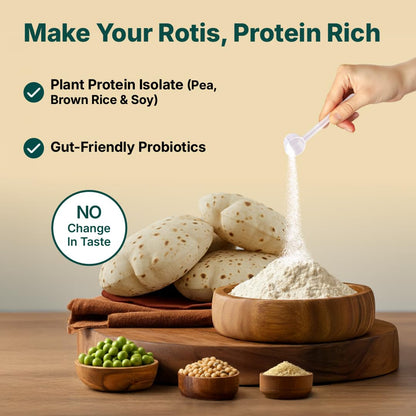Good Monk Plant Protein for Rotis | Add to Atta - No Taste Change | 20 gm protein in 4 Rotis | From Pea, Brown Rice & Soy | Clean Protein & Gut Friendly Probiotics | All Essential Amino Acids | Stronger Muscles | No Added Sugar/Sweetener | 460 gm