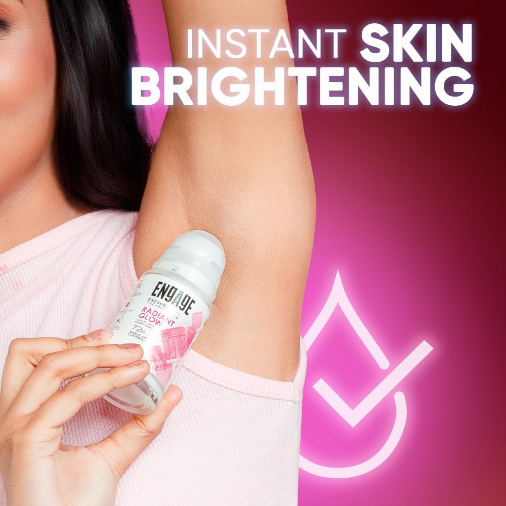 Engage Radiant Glow Underarm Roll On for Women |Instant Skin Brightening Deodorant|72 Hour Sweat & Odour Protection|Advanced Antiperspirant Formula|FreshEncap Technology| 0% Alcohol|Non Sticky|50ml