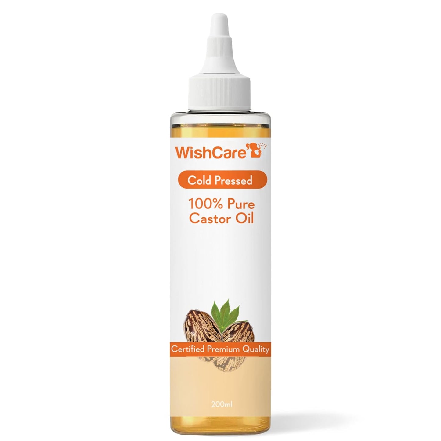 WishCare 100% Pure Castor Oil bottle on a white background