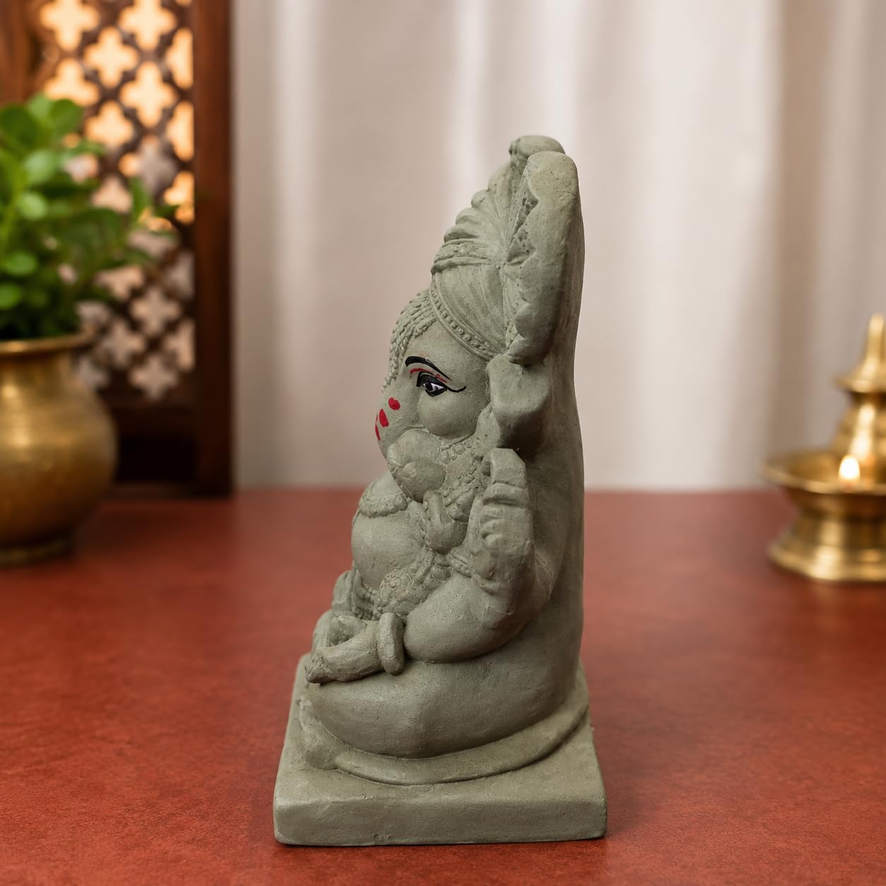 KSI 5.2 Inch Handmade Clay Ganesh Idol for Ganesh Chaturthi | Eco-Friendly Mitti Ganpati Murti | Traditional Pagdi Ganesha Idol for Home Decoration & Visarjan