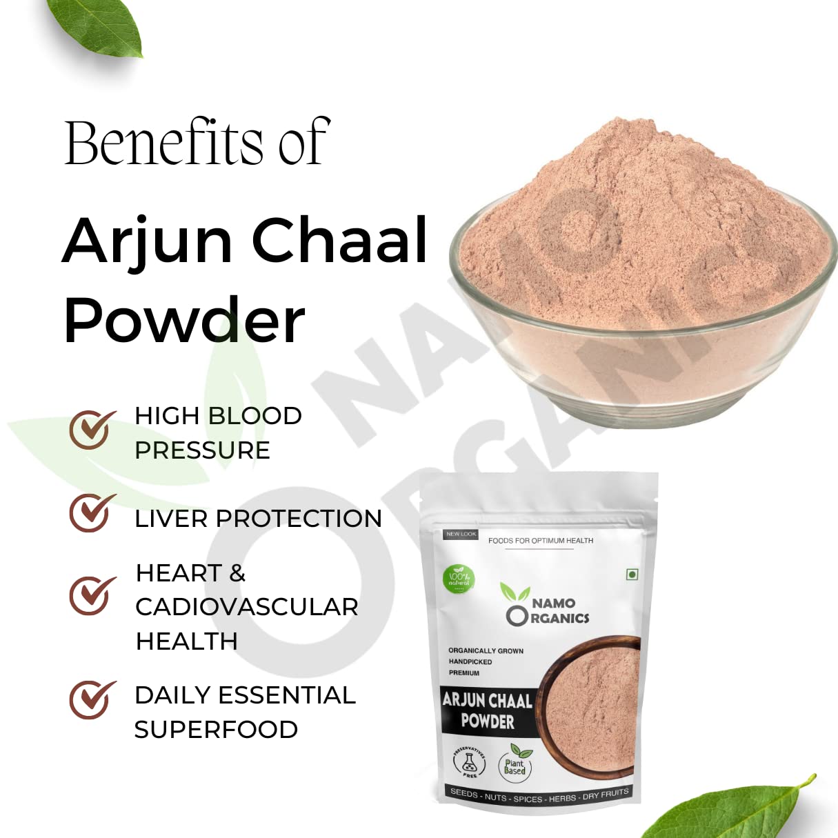 Namo Organics - Organic Arjun ki Chaal Powder - 500g - Terminalia Arjuna - Double Filtered 100% Arjun Bark Fine Powder (500g)