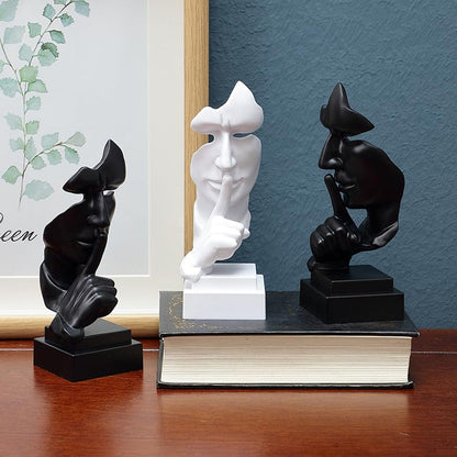 Thinker Statue, Keep Silence Statue - Modern Sculpture Design | Statues of Men Abstract Sculpture Decorative Objects, Table Top Decor for Livingroom Home Decor, Office Study (White)
