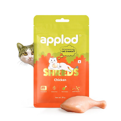 Applod Chicken Shreds Soft Cat Treats for Kittens & Adult Cats | Made with Real Meat | Grain-Free Daily Reward Treats with Taurine & No Fillers | 35g