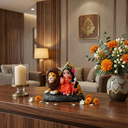 Maa Durga Idol with Lion for Home Decor | Durga MATA Murti for Puja Room, Temple Decoration, Navratri Decor & Spiritual Gift