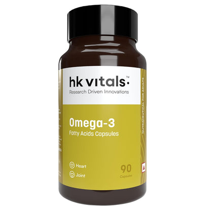 Hk vitals Omega 3 (90 Fish Oil Capsules) | 1000mg Omega 3 with 180mg EPA & 120mg DHA | For Brain, Heart, Eyes, and Joints Health